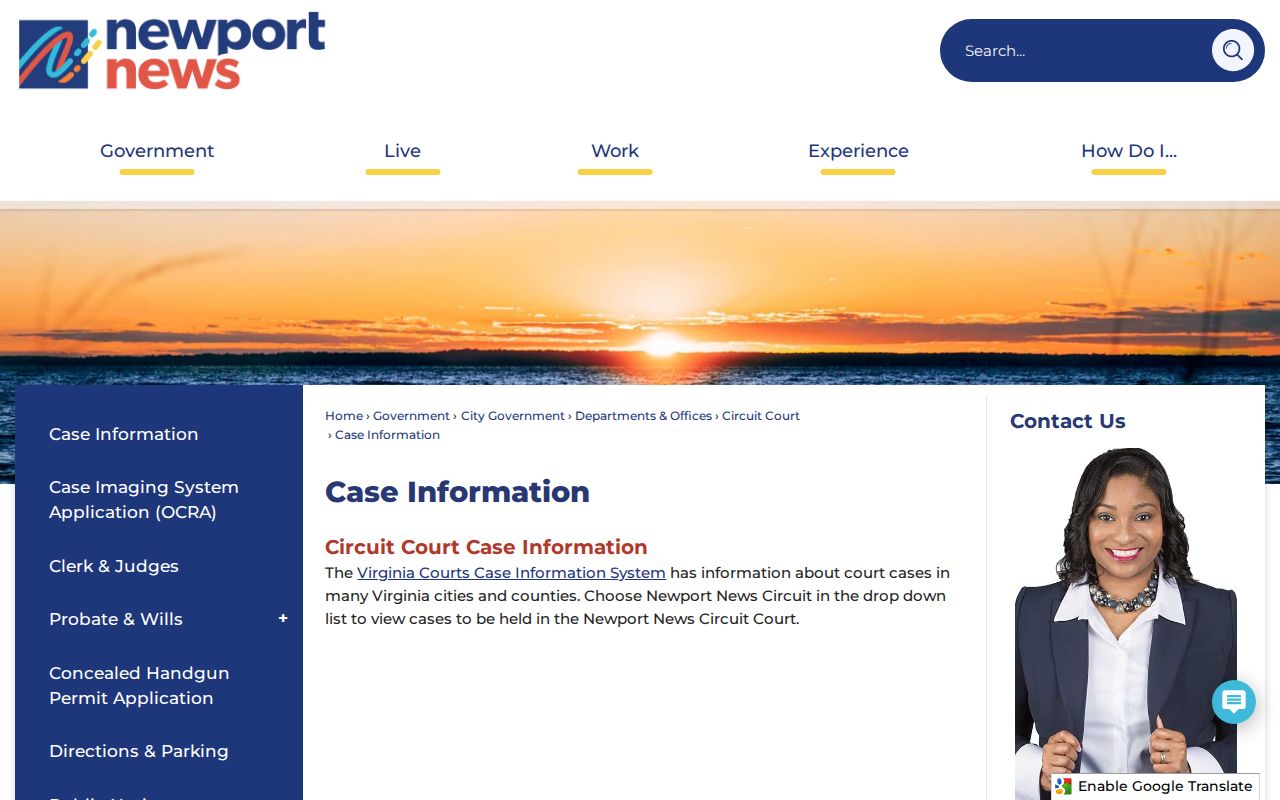 Newport News resident court-record route from the Circuit Court case-information page