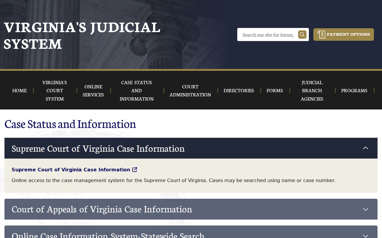 Virginia Courts case information pathways used for Newport News court searches